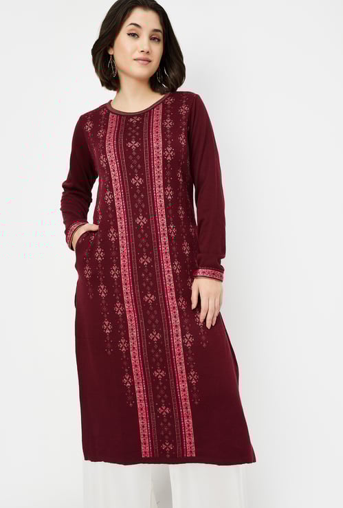 Women Embroidered Straight Winter Kurta
