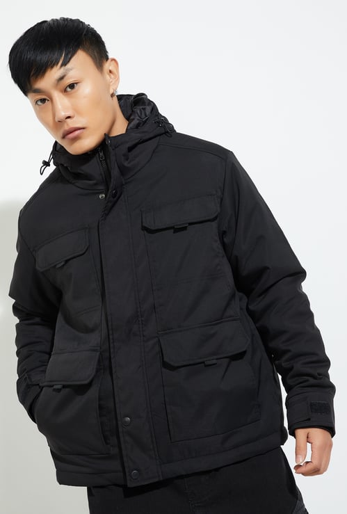 URB_N Men Solid Hooded Utility Jacket