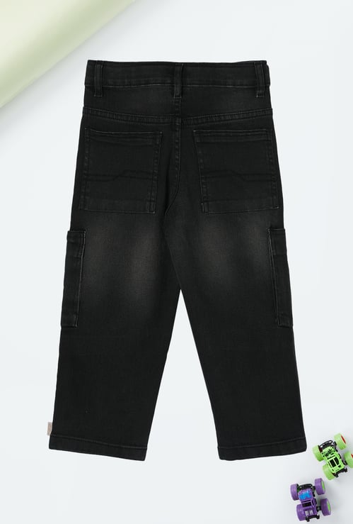 Boys Loose Fit Washed Cargo Jeans