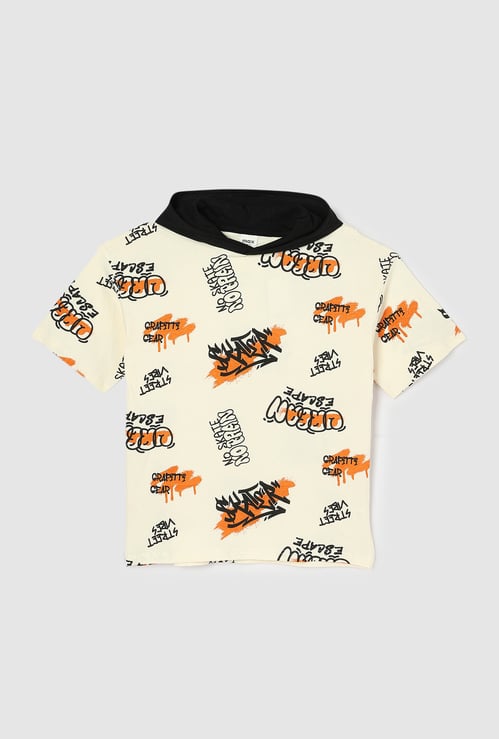 Boys Oversized Printed Hooded T-shirt