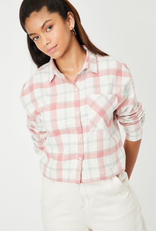 Girls Checked Cropped Shirt