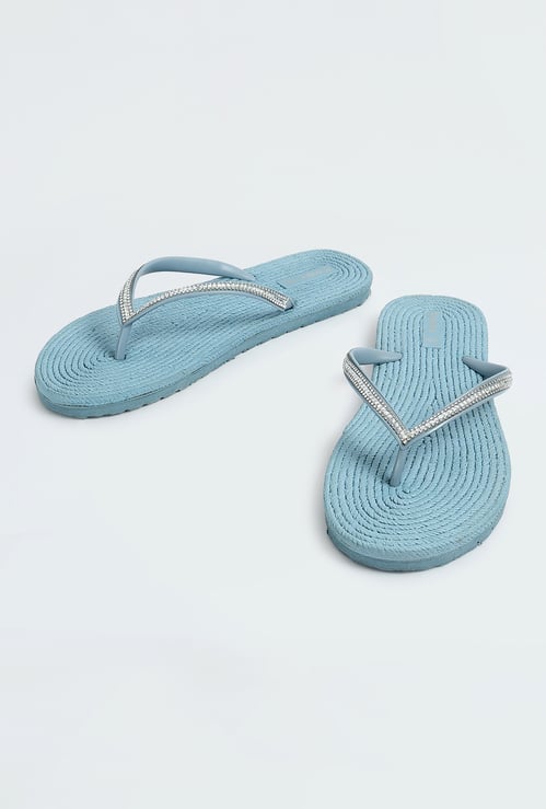 Women Embellished V-Strap Slippers