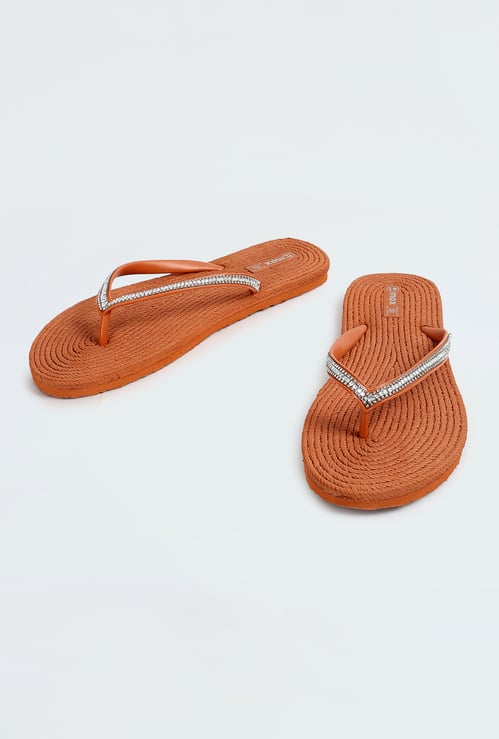 Women Embellished V-Strap Slippers