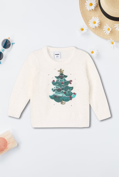 Girls Sequinned Christmas Tree Sweater