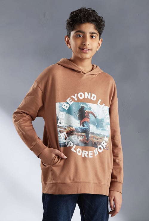 Boys Oversized Printed Hooded Sweatshirt