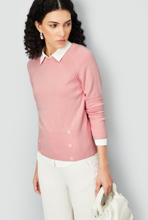 Women Knit Sweater with Button Details