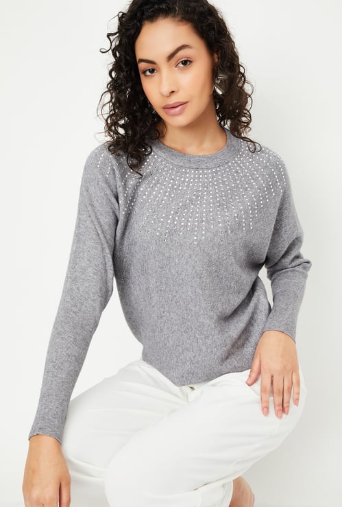 Women Embellished Knitted Sweater