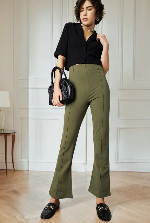 Women Solid Pintuck Trousers