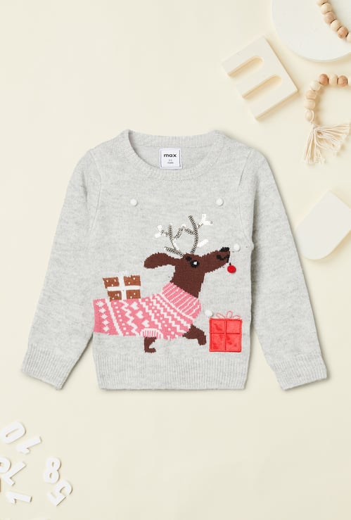 Girls Reindeer Knit Sweater