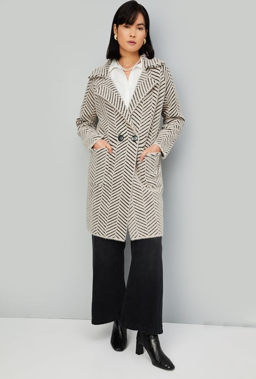 Women Herringbone Double-Breasted Coat