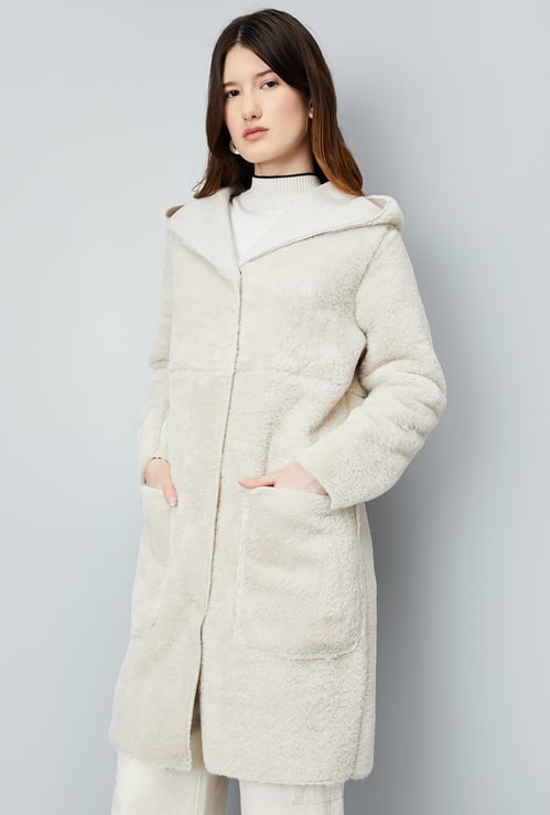 Women Reversible Faux Fur Hooded Coat