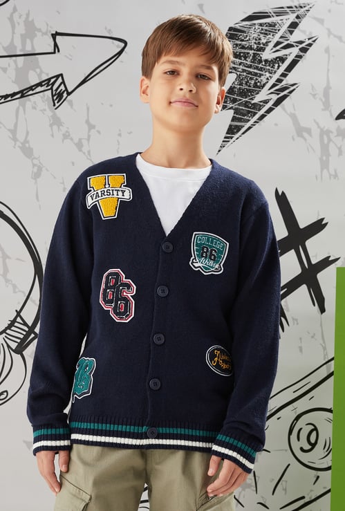 Boys Varsity Applique Cardigan