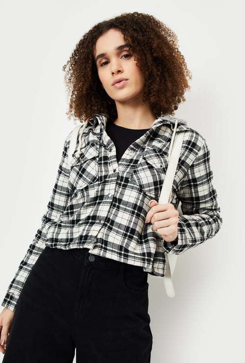 Women Checked Hooded Jacket