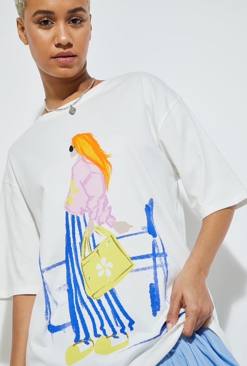 ALAYA F x URB_N Women Oversized Graphic Printed T-shirt