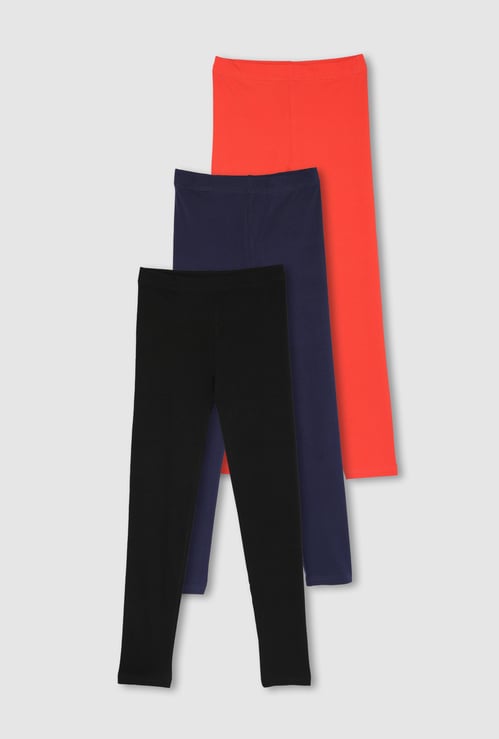 Girls Solid Full-Length Leggings - Pack of 3