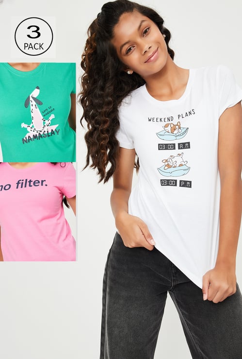 Girls Printed T-shirt - Pack of 3
