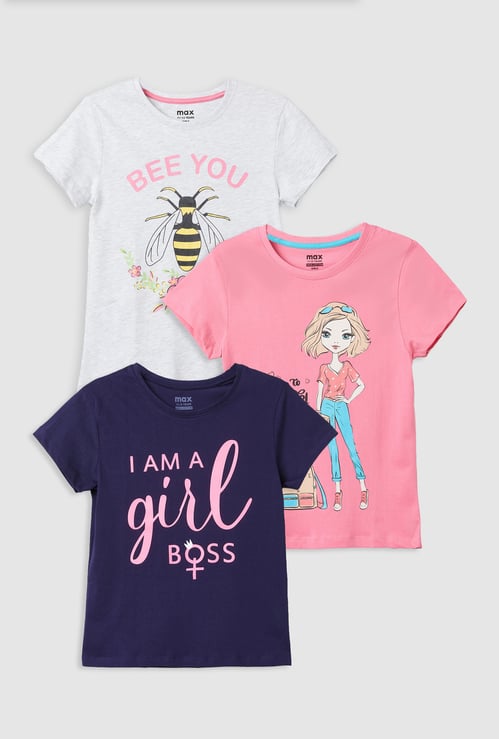 Girls Printed T-shirt - Pack of 3