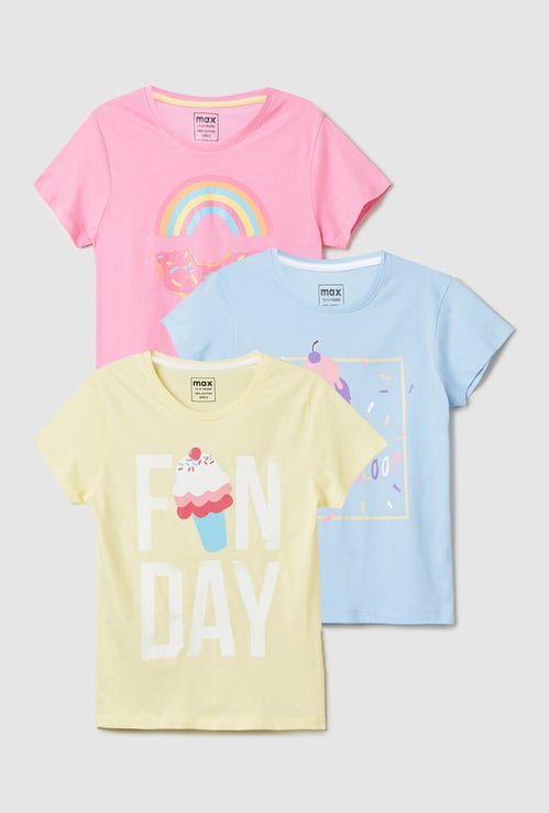 Girls Graphic Printed T-shirts - Pack of 3