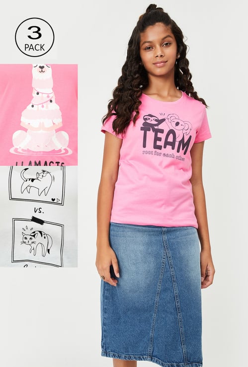 Girls Graphic Printed T-shirt - Pack of 3