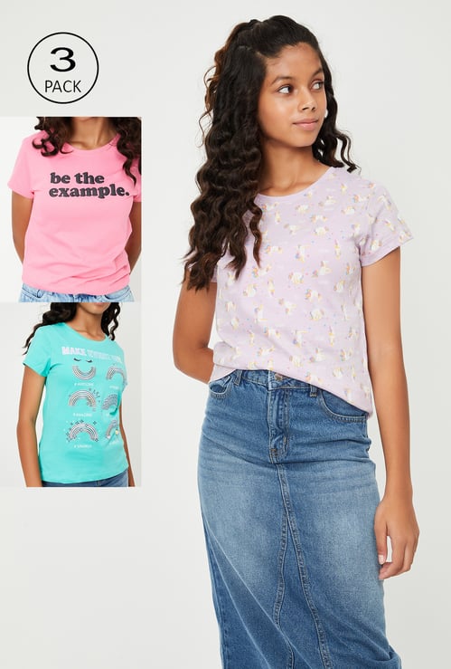 Girls Graphic Printed T-shirt - Pack of 3