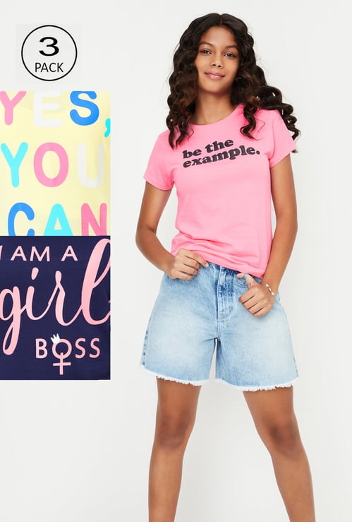 Girls Graphic Printed T-shirt - Pack of 3