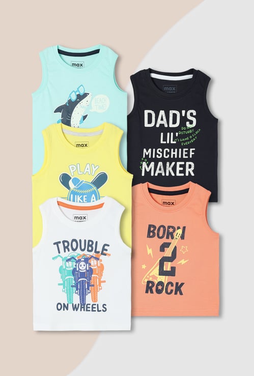 Boys Printed Sleeveless T-shirt - Pack of 5