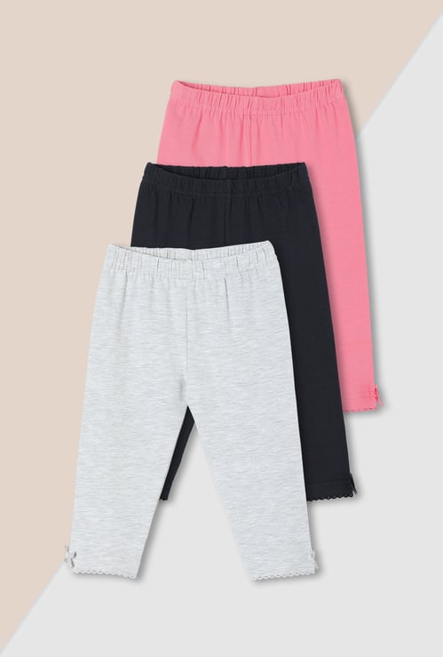 Girls Solid Full-Length Leggings - Pack of 3