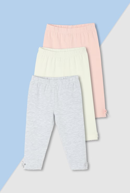 Girls Solid Full-Length Leggings - Pack of 3