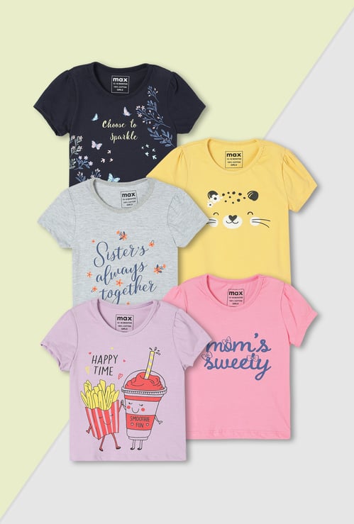 Girls Graphic Printed T-shirt - Pack of 5
