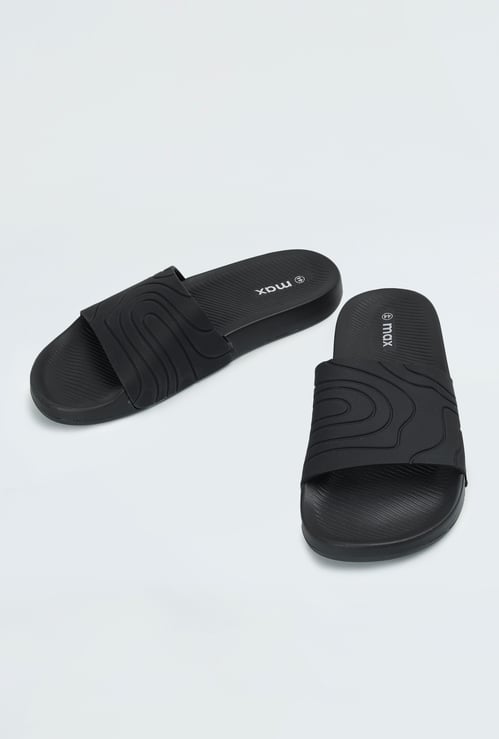 Men Textured Open-Toe Sliders