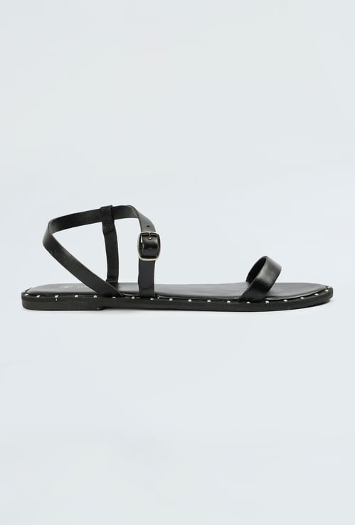 Women Studded Ankle Strap Flats