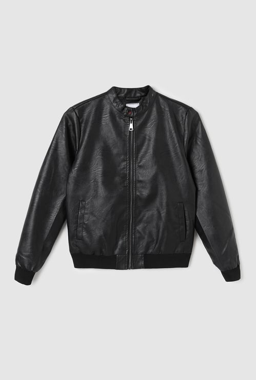 Boys Solid Biker Jacket