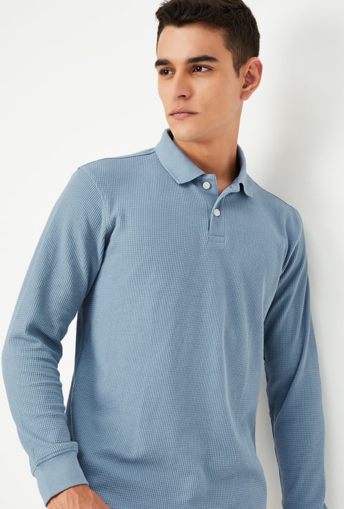 Men Knitted Full Sleeves Polo T-shirt