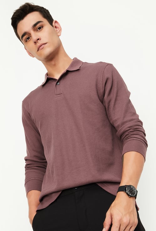 Men Knitted Full Sleeves Polo T-shirt