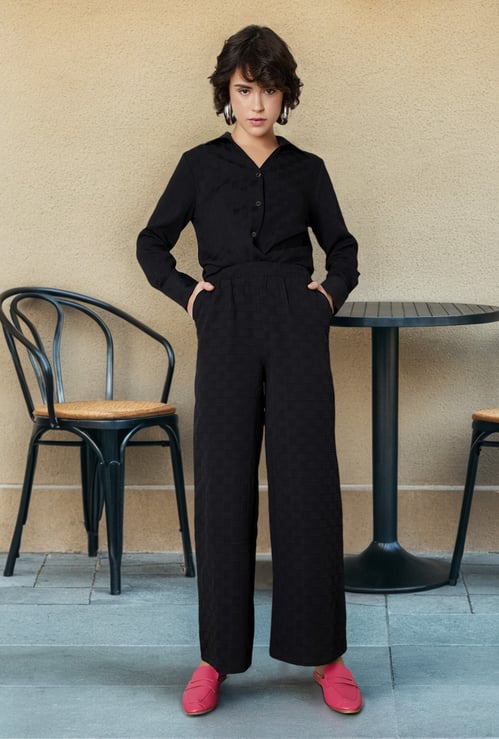 Women Weave Textured Wide Leg Trousers