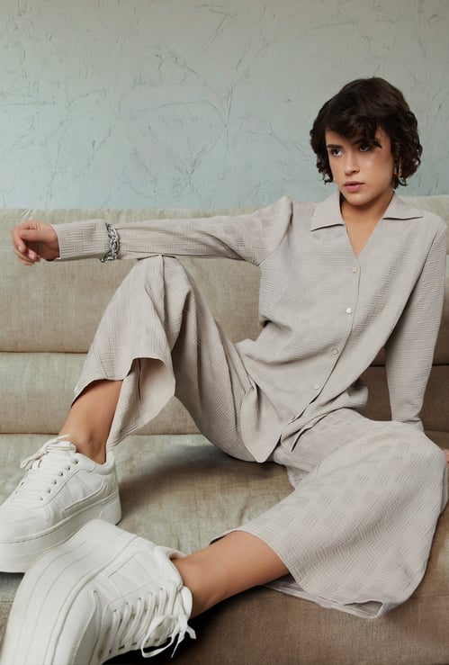 Women Weave Textured Oversized Shirt