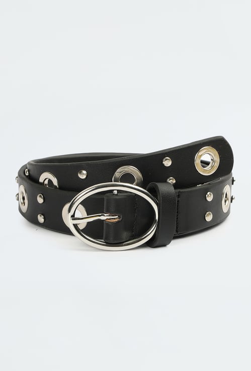 Women Metallic Eyelets Detail Belt