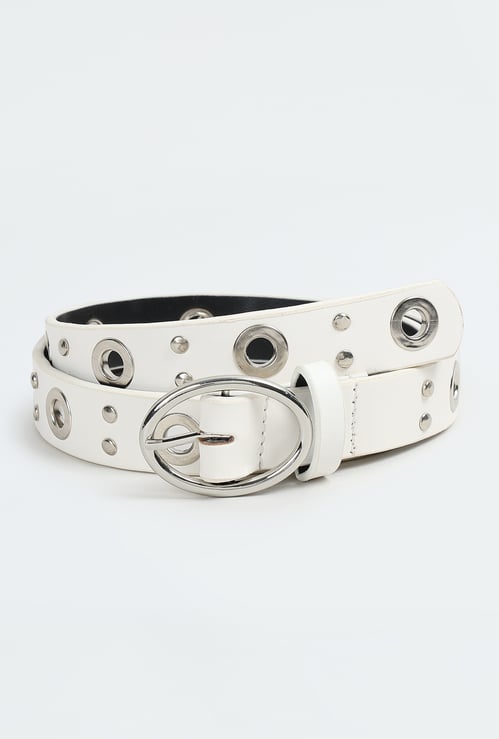 Women Metallic Eyelets Detail Belt