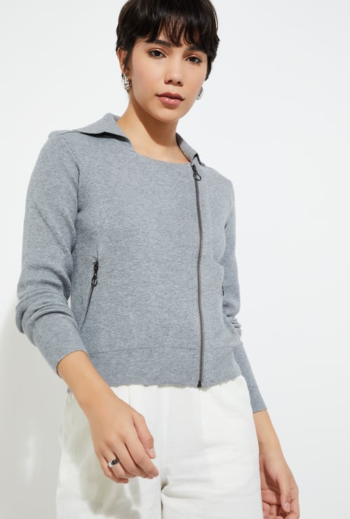 URB_N Women Knit Zip-Up Jacket