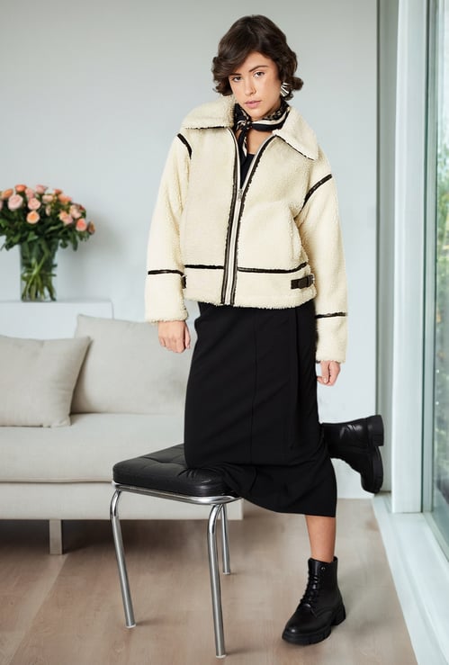 Women Sherpa Jacket with Belt Detail