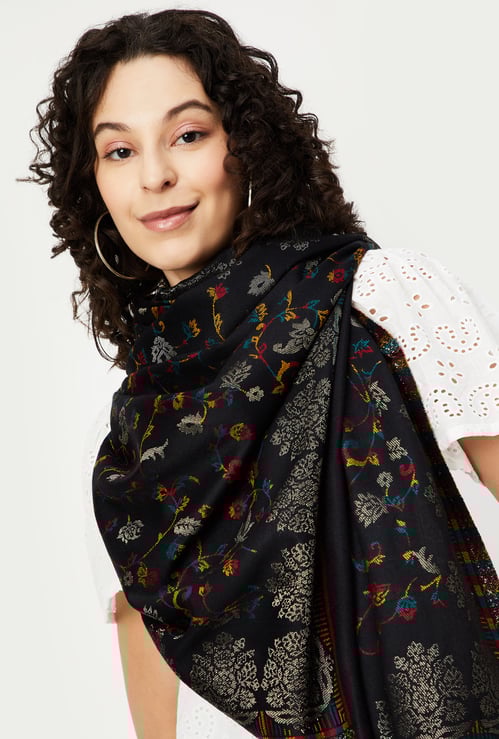 Women Floral Woven Shawl