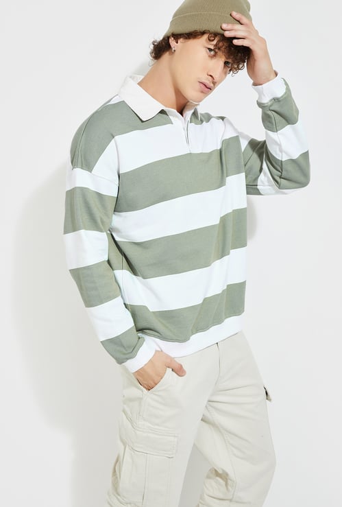 URB_N Men Oversized Striped Polo Sweatshirt