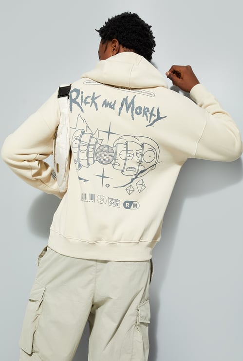 URB_N Men Rick & Morty Print Oversized Hooded Sweatshirt