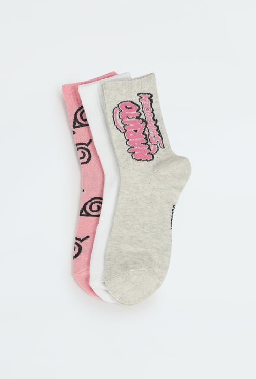 Girls Naruto Crew Length Socks- Pack of 3