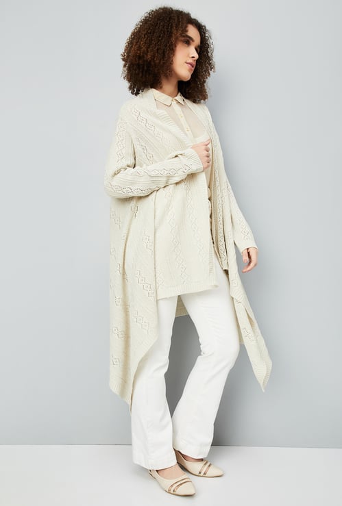 Women Pointelle Knit Waterfall Shrug