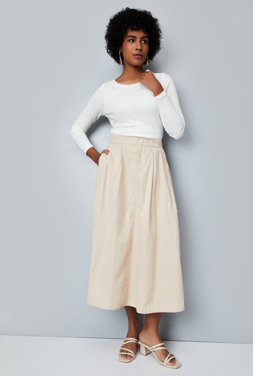 Women Solid A-Line Midi Skirt