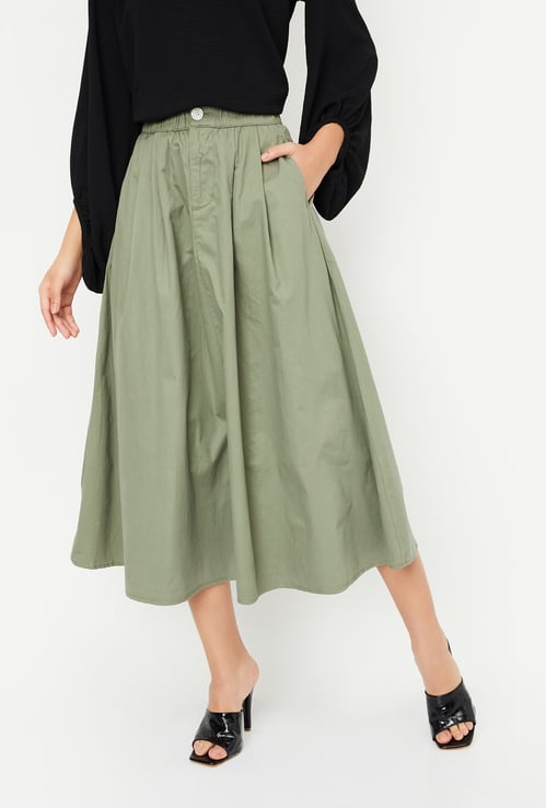 Women Solid A-Line Midi Skirt