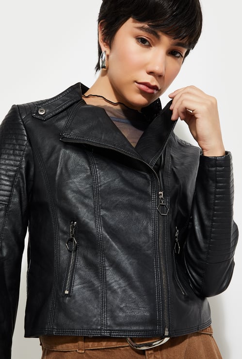 Women Ribbed Biker Jacket