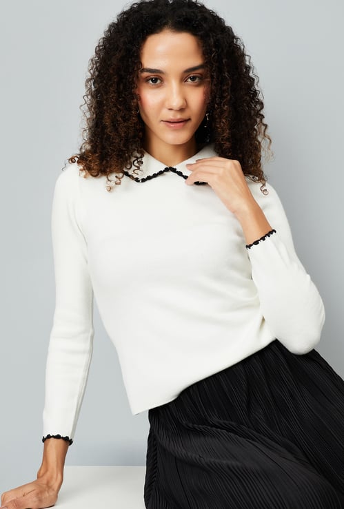 Women Ribbed Top with Crochet Trim