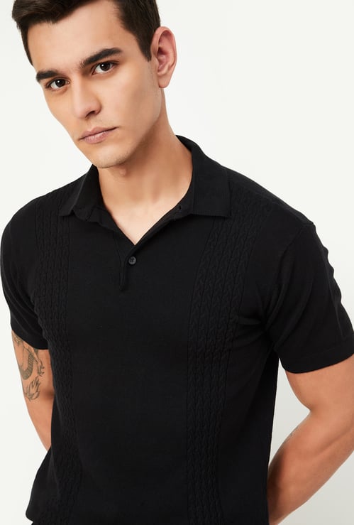 Men Slim Fit Knitted Polo T-shirt